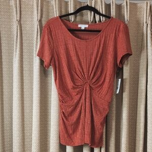 NWT Women's Size Large Ophelia Row Twisted Ribbed Orange Short Sleeve Shirt